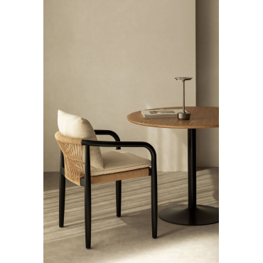 Set Van 2 Eetkamerstoelen Met Armleuningen Van Acaciahout En Geweven Papier Giulia Gewoon Zwart - Sklum