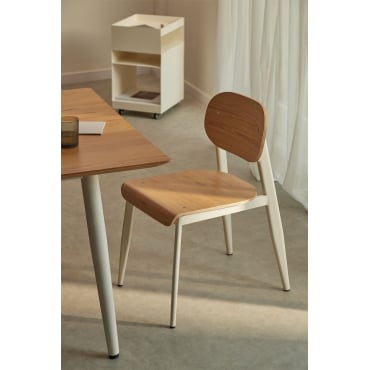 Set Van 4 Eetkamerstoelen In Eikenfineer En Ijzer And Wit - Sklum