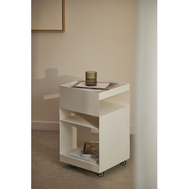 Vierkante Bijzettafel Met Wielen En Stalen Planken (35x35 Cm) Rodgers Gardenia Wit - Sklum