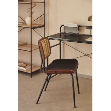 Set Van 4 Eetkamerstoelen In Hout, Rotan En Kunstleer Raysa Donker Hout & Kunstleren Zwart - Sklum