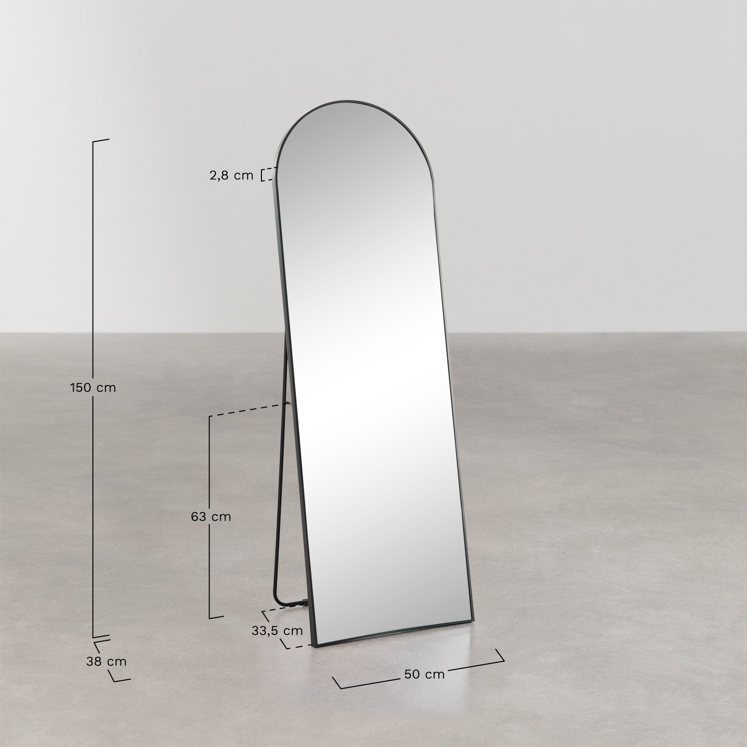 Wandspiegel 50x150 cm in aluminium Naruvy, AFMETINGEN