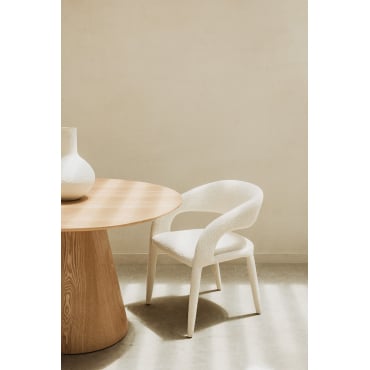 Arazeina Gestoffeerde Eetkamerstoel Met Armleuningen Bouclé Wit - Sklum