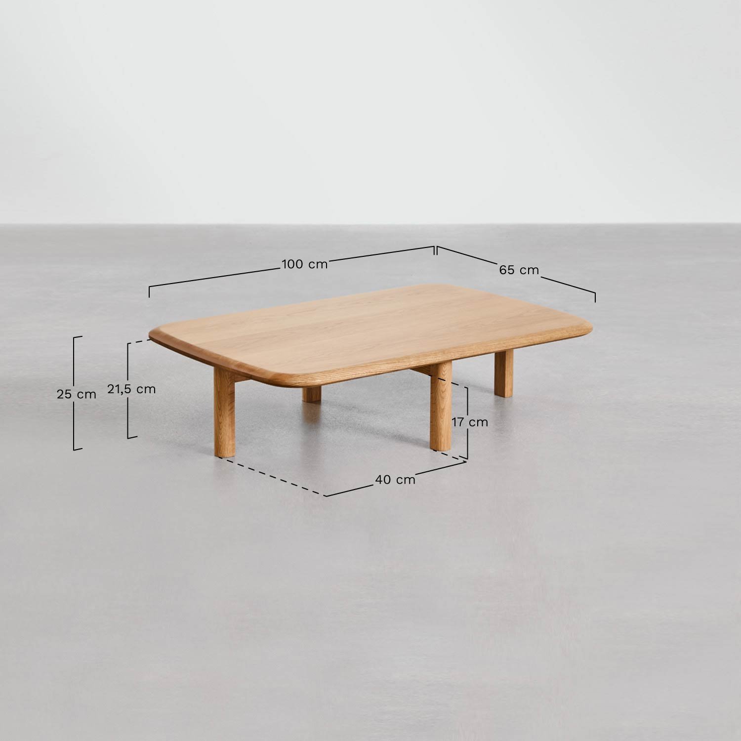 Rechthoekige salontafel 100x65 cm in Treveris-hout, AFMETINGEN