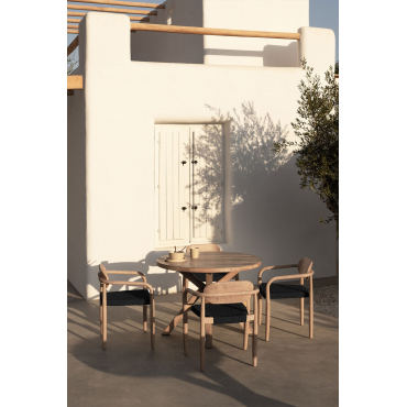 Set Van Ronde Tafel (ø100 Cm) En 4 Tuinstoelen Met Armleuningen In Hout Naele Zwart - Sklum