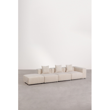 3-delige Modulaire Hoekbank Met Hoge Armleuning En Poef (↔︎370 Cm) Bruna Corduroy Beige – Linnen - Sklum