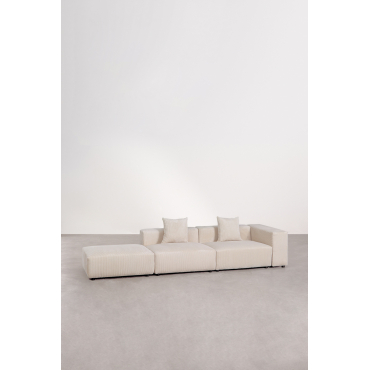 Rechter Modulaire Hoekbank Van 2 Delen Met Hoge Armleuning En Poef (↔︎345 Cm) Bruna Corduroy Beige – Linnen - Sklum