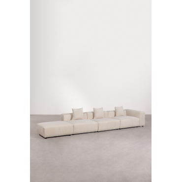 3-delige Modulaire Hoekbank Met Hoge Armleuning En Poef (↔︎450 Cm) Bruna Corduroy Beige – Linnen - Sklum