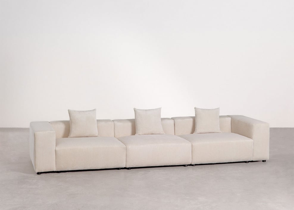 3-delige modulaire bank ↔︎375 cm met hoge armleuning Bruna - Corduroy Beige – linnen