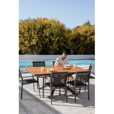 Set Van Rechthoekige Tafel (180x100 Cm) En 6 Archer Tuinstoelen Grijs – Grafiet - Sklum