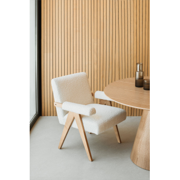 Set Van 4 Eetkamerstoelen Met Armleuningen In Hout En Lucca Bouclé Stof Bouclé Wit - Sklum