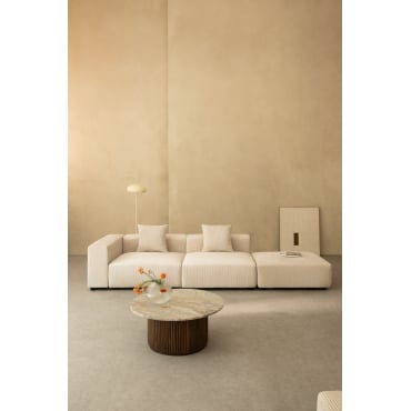 Bruna Modulaire Hoekbank Links Met 2 Delen Met Hoge Armleuning En Poef ↔︎345 Cm Corduroy Beige – Linnen - Sklum