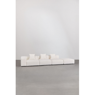 Modulaire Hoekbank Links Met 3 Delen Met Hoge Armleuning En Poef (↔︎370 Cm) Bruna Bouclé Wit - Sklum