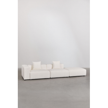 Linker Modulaire Hoekbank Met 2 Zitplaatsen Met Hoge Armleuning En Poef (↔︎345 Cm) Bruna Bouclé Wit - Sklum