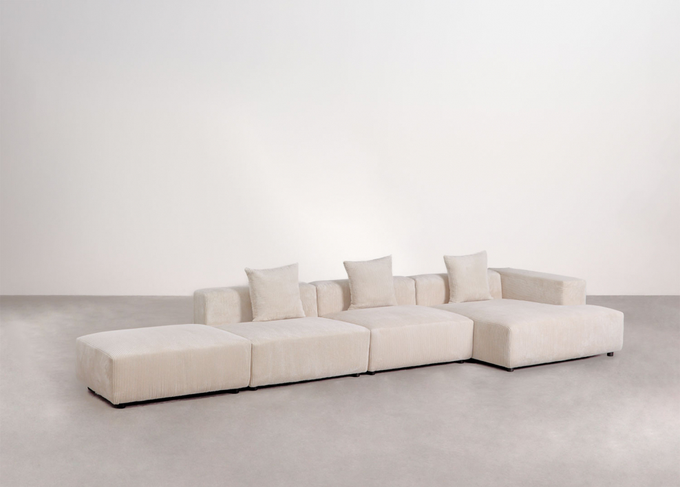 Modulaire hoekbank met chaise longue rechts, 3-delig met poef ↔︎450 cm Bruna