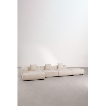 3-delige Chaise Longue Modulaire Bank Met Pof Linkshoek (↔︎450 Cm) Bruna Corduroy Beige – Linnen - Sklum