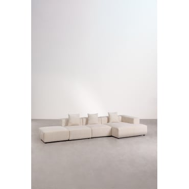 3-delige Chaise Longue Modulaire Bank Met Pof Rechts (↔︎390 Cm) Bruna Corduroy Beige – Linnen - Sklum