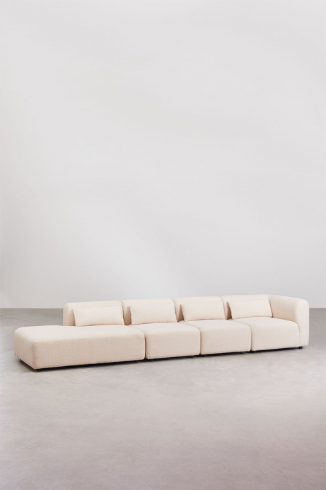 Fogler 4-delige modulaire hoekbank met chaise longue links - Chenille Crème Beige