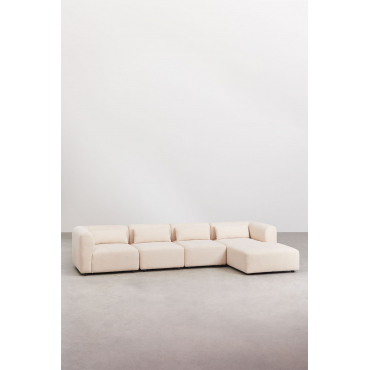 Fogler 4-delige Modulaire Chaise Longue-bank Rechts Chenille Crème Beige - Sklum