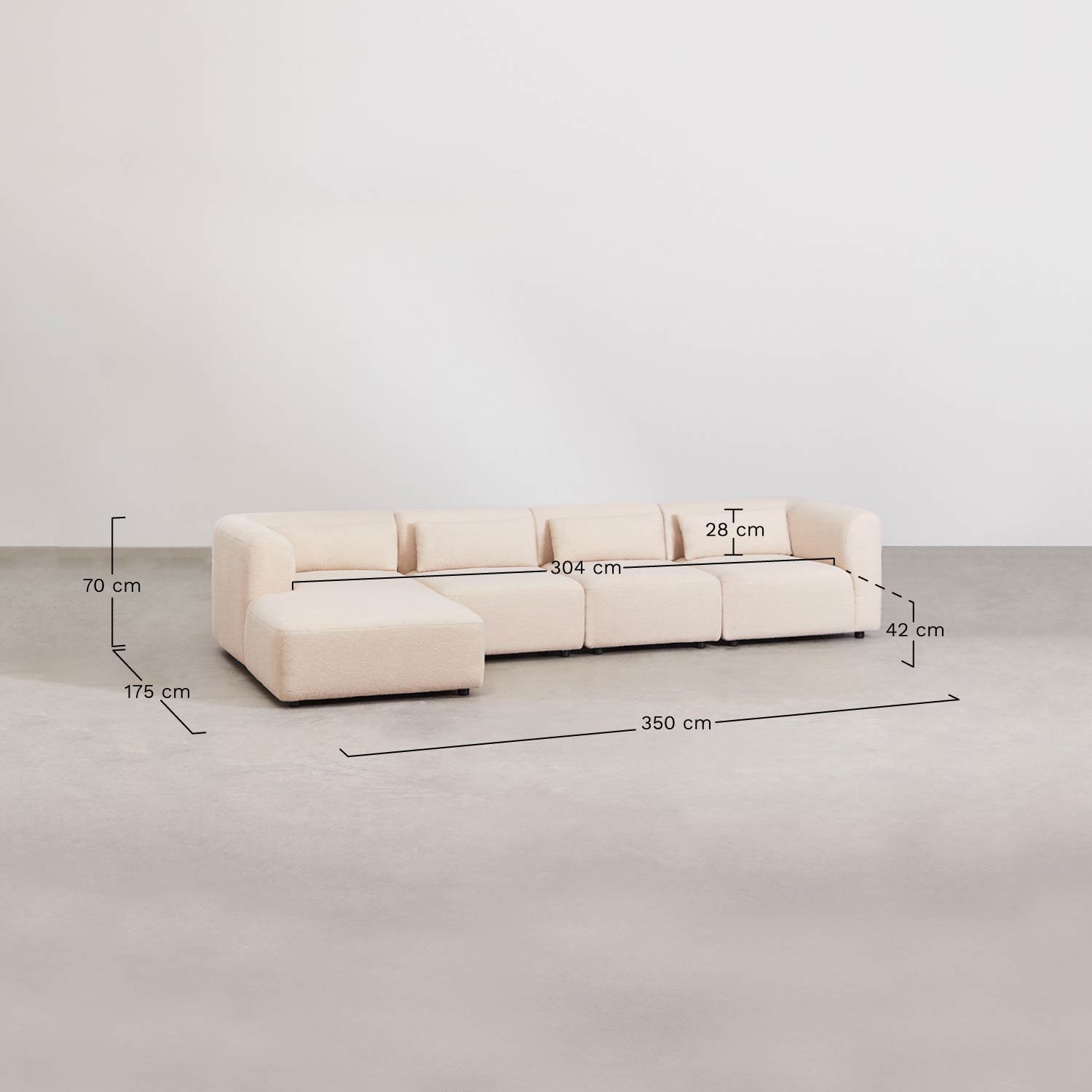 Linker 4-delige modulaire chaise longue bank Fogler, AFMETINGEN