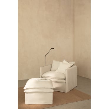 Grace Linnen En Katoenen Loungeset Met Fauteuil En Poef Stof Beige - Sklum