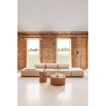 3-delige Modulaire Bank Met Links Chaise Longue En Fogler Poef Chenille Crème Beige - Sklum