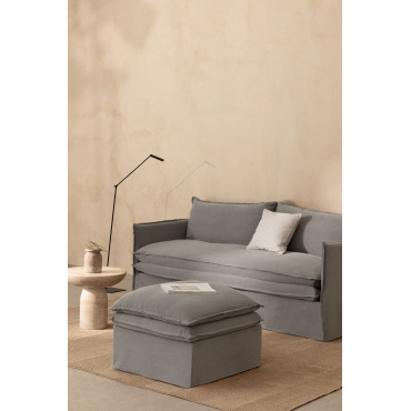 Woonkamerset Met 3-zitsbank En Poef In Linnen En Katoen Grace Stof Donkergrijs - Sklum