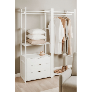 Open Modulaire Kast Van 2 Stukken Met Kledingstang En Lades In Staal En Hout Ariaster Wit - Sklum