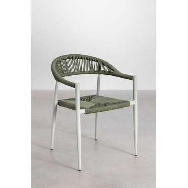 Stapelbare Tuinstoel Met Armleuningen In Aluminium En Synthetisch Rotan Amatria Groen – Khaki - Sklum
