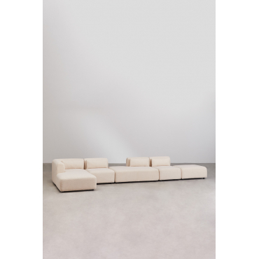 4-delige Chaise Longue Modulaire Bank Met Chaise Longue En Chaise Longue Fogler Chenille Crème Beige - Sklum