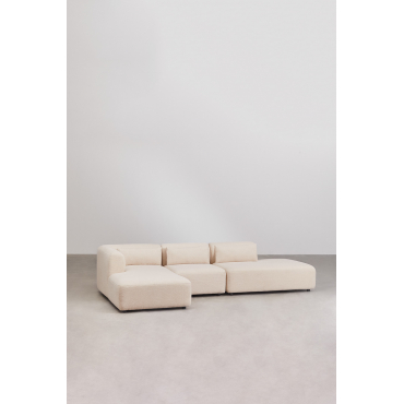 Modulaire 3-delige Bank Met Linker Chaise Longue En Divan Fogler Chenille Crème Beige - Sklum