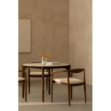 Ronde Eettafel In Cement En Acaciahout (ø100 Cm) Xajul Tapioca Beige - Sklum