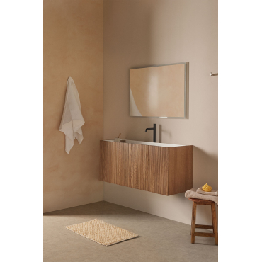 Badkamermeubelset In Hout Met Geïntegreerde Wastafel Fiore Donker Hout & Rechthoekige Led En Anticondens 100x70 Cm Tamsin & Zwart - Sklum