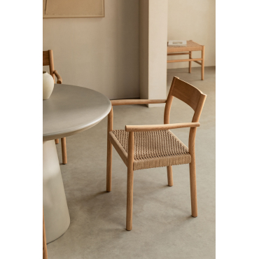 Set Van 4 Eetkamerstoelen Van Eikenhout En Gevlochten Mara-touw Natuurlijk Hout - Sklum