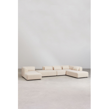 Fogler 5-delige Chaise Longue Modulaire Bank Met Dubbele Chaise Longue Chenille Crème Beige - Sklum