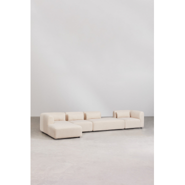 4-delige Modulaire Chaise Longue-bank Links Met Fogler Chaise Longue Chenille Crème Beige - Sklum