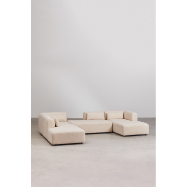 4-delige Modulaire Chaise Longue-bank Rechts Met Dubbele Chaise Fogler Chenille Crème Beige - Sklum