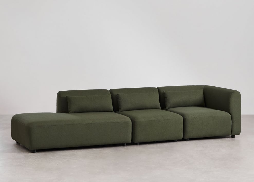 Fogler 3-delige modulaire hoekbank met chaise longue links - Chenille Groen – Salie