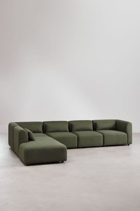Fogler 5-delige modulaire bank met chaise longue links - Chenille Groen – Salie