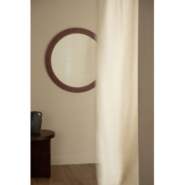 Ronde Eikenhouten Wandspiegel (ø75 Cm) Ozande Donker Hout - Sklum