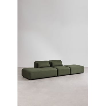 2-delige Modulaire Bank Met Links Chaise Longue En Fogler Poef Chenille Groen – Salie - Sklum