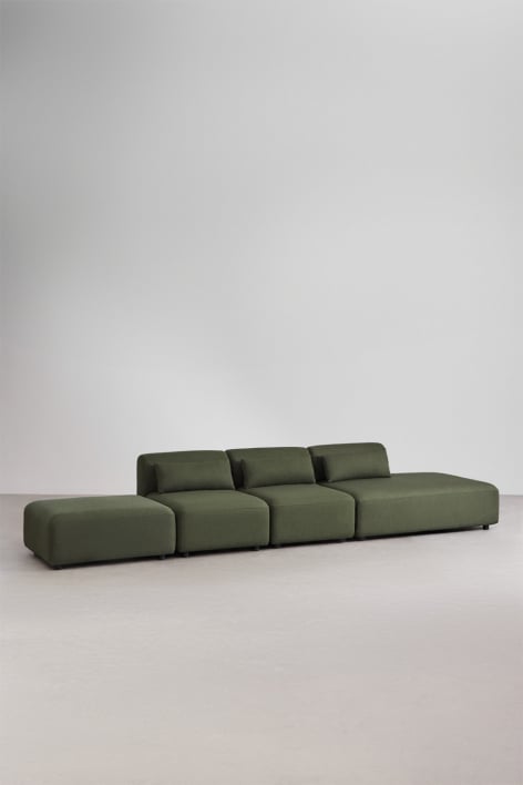 3-delige modulaire bank met chaise longue rechts en Fogler poef - Chenille Groen – Salie