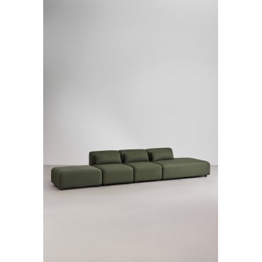 3-delige Modulaire Bank Met Chaise Longue Rechts En Fogler Poef Chenille Groen – Salie - Sklum