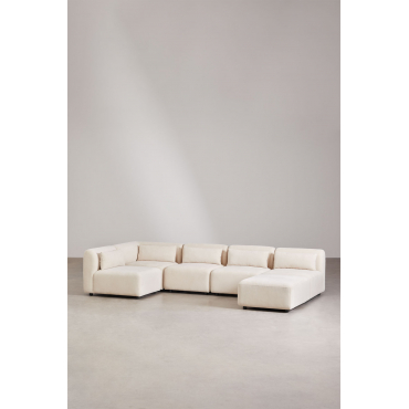 5-delige Modulaire Hoekbank Met Fogler Poef Corduroy Beige – Linnen - Sklum