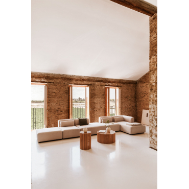 4-delige Chaise Longue Modulaire Hoekbank Met Chaise Longue En Poef Fogler Chenille Crème Beige - Sklum