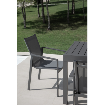Pak 4 Aluminium Tuinstoelen Eika Grijs – Grafiet - Sklum