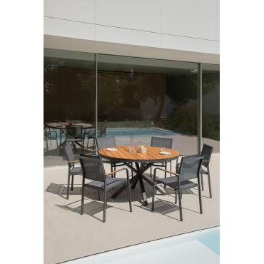 Ronde Tuintafel Van Aluminium En Eucalyptus Hout Archer Grijs – Grafiet & Ø140 Cm - Sklum