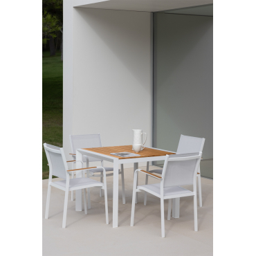 Classic Vierkante Tafelset (90x90 Cm) En 4 Archer Tuinstoelen Gardenia Wit - Sklum