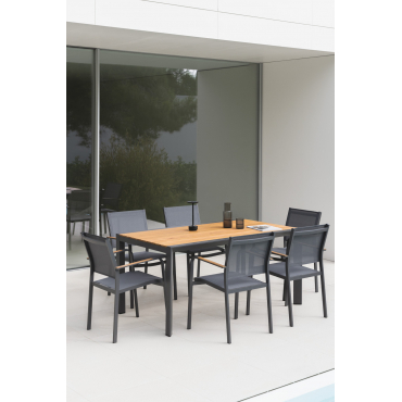 Klassieke Rechthoekige Tafelset (160x90 Cm) En 6 Archer Tuinstoelen Grijs – Grafiet - Sklum