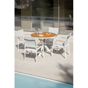 Archer Ronde Tafelset (ø100 Cm) En 4 Tuinstoelen Gardenia Wit - Sklum