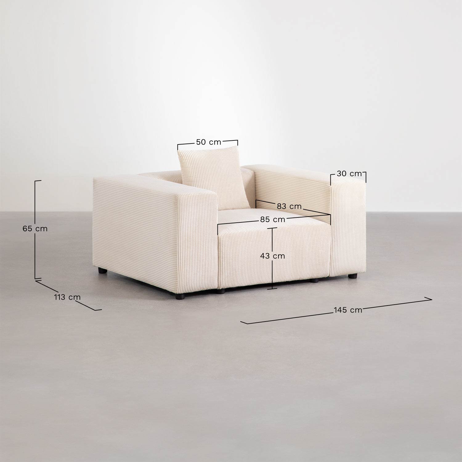 Fauteuil ↔︎145 cm Bruna, AFMETINGEN